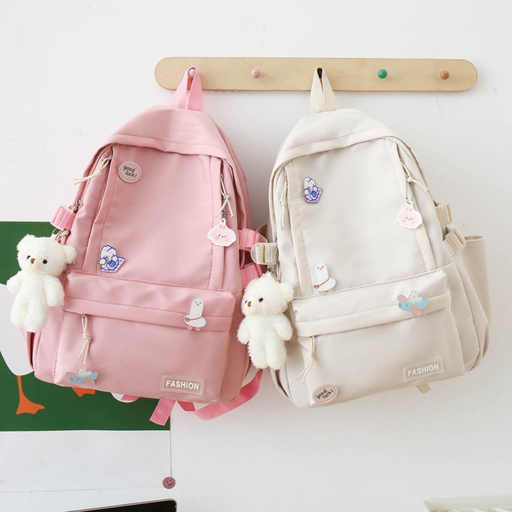 New Large Capacity School Bag Portable Solid Color Lightweight Backpack Adjustable Strap Canvas Travel Bag Unisex