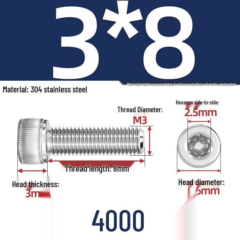 304 Stainless Steel Hex Socket Head Cap Screws, M2-M10, Extended Length