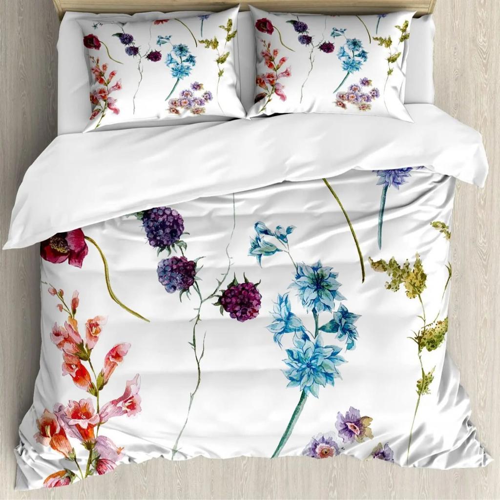 Watercolor Flower Duvet Set Bedding Three-Piece Set