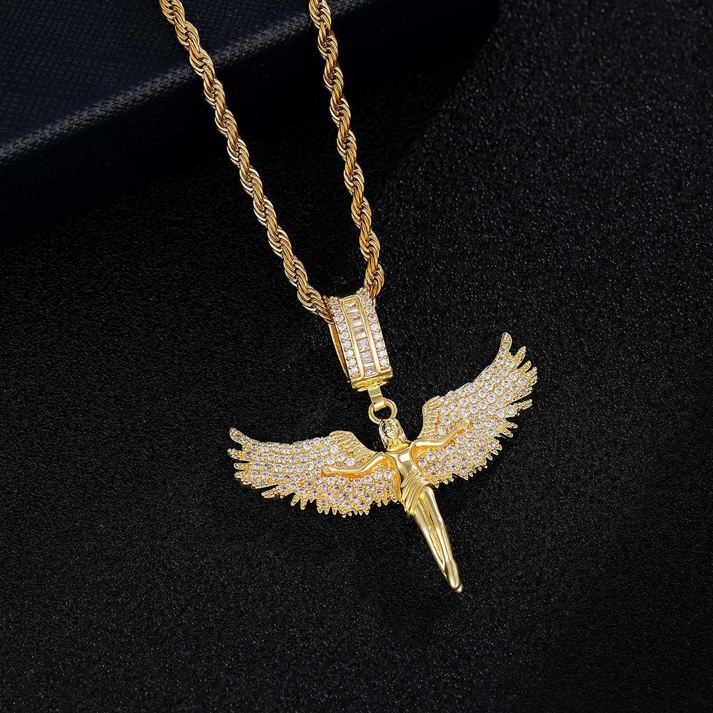 3D Engelsflügel Diamant Anhänger Unisex Pulloverkette