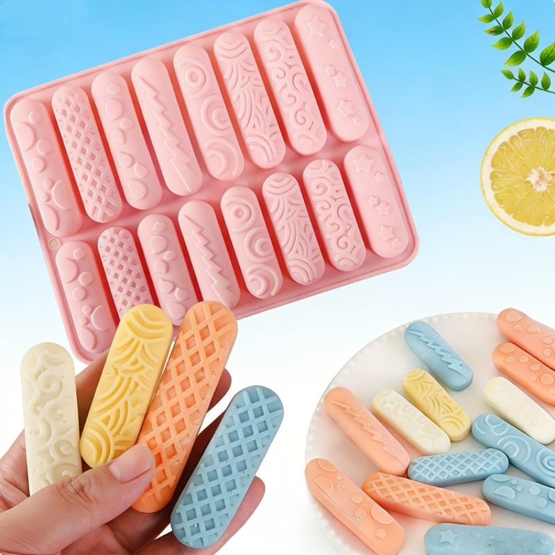 1pc 16-Hole Different Texture Long Strip Bar Molds, Silicone Chocolate Cookie Molds, Long Strip Candy Baking Molds