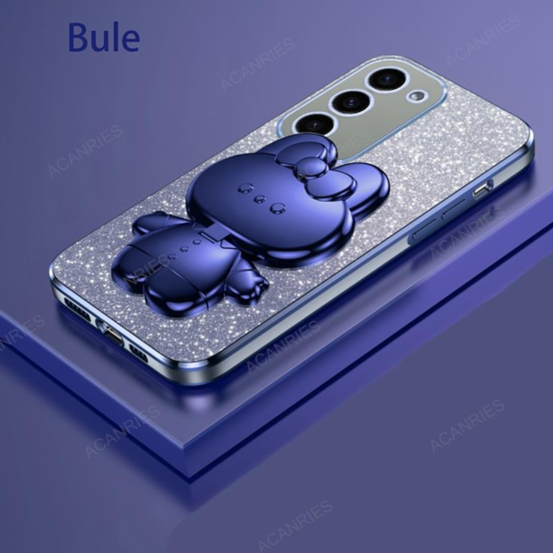 Cute 3D Rabbit Makeup Mirror Stand Plating Case For Samsung Galaxy S23 Ultra S22 Plus 5G S21 S20 FE Protect Back Cover S 23 22