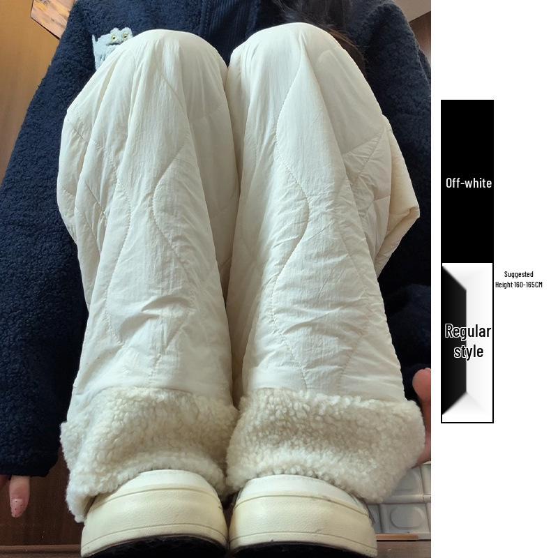 Women's Blue Northeast Fleece-lined Wide-leg Cotton Pants for Autumn/Winter - Windproof, Coldproof Ski Wear