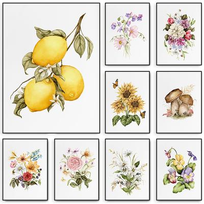Vintage Wildblumen Poster Buntes Aquarell Botanische Blume Leinwandbild Galerie Wandkunst für Bauernhaus Zimmer Heimdekor