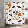 Whimsical Halloween Shower Curtain SetCats Pumpkins Decor White Fabric Waterproof Bath Liner for Kids Room Home Decoration (Whit