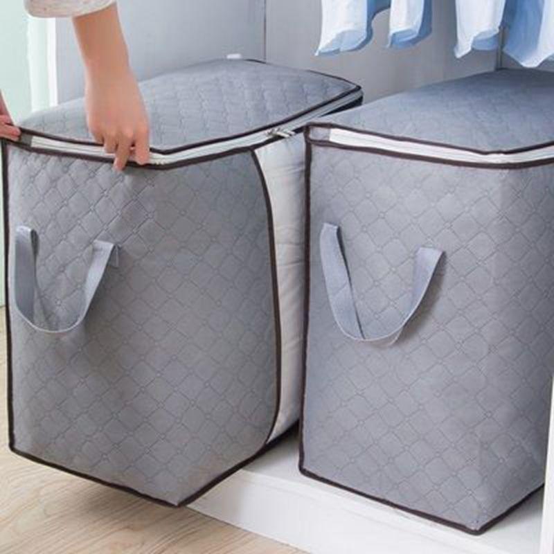 1/2/3/4pc Foldable Bamboo Charcoal Quilt Storage Bag Clothes Sweater Blanket Organizer Box Storage Bag Household Organizations