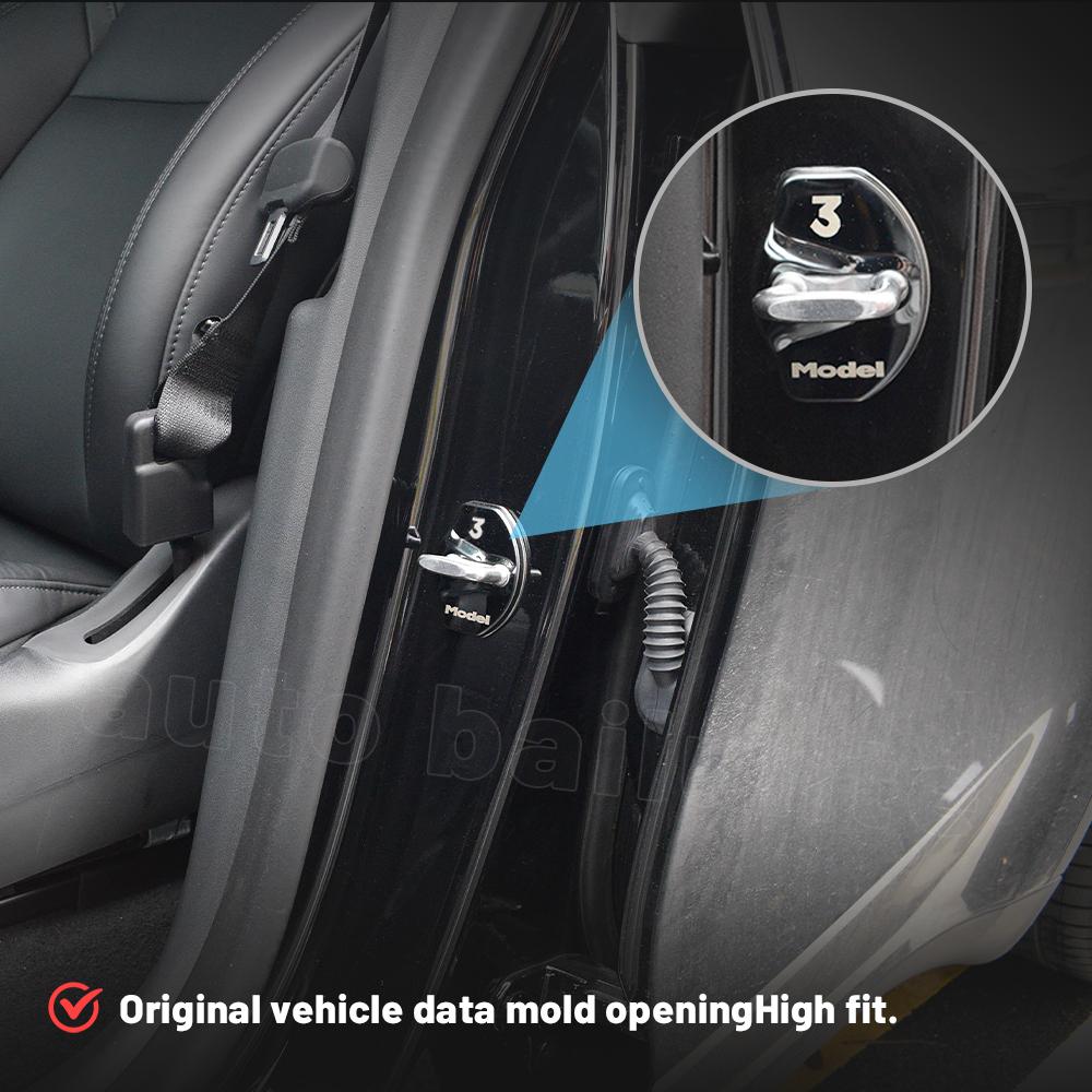 For Tesla Model 3 2023 2022  - 2017 Auto Accessories Car Door Lock Buckle Stickers Cover Door Lock Black Aluminium