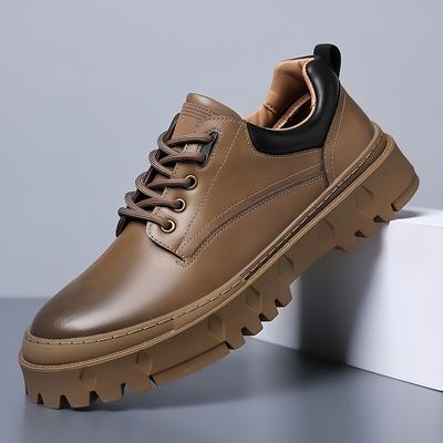 Men Oxfords Shoes Lace Up Fashion Casual Shoes Round Toe Thick Sole Leather Flats Men Outdoor Business Trend Shoes