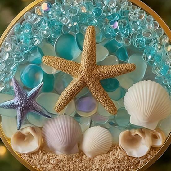 Christmas Pendant Starfish Shell Design Coastal Hanging Ornament with Lanyard Seasonal Home Decor Gift