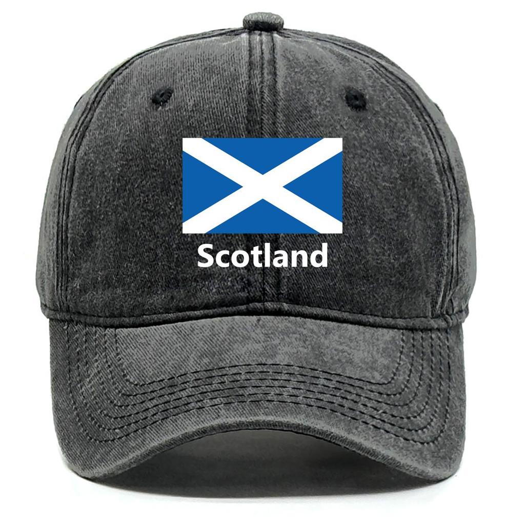 Flag of Scotland Print Adjustable Sun Hat, Patriotic Trucker Hat Non-Stretch Fabric Leisure Slouchy Unisex Snapback Baseball Hat