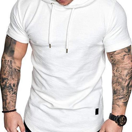 Men's Summer Solid Color Short Sleeve T-Shirt Fashion Casual Hooded Top