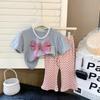 Girls' Western Style Suit Summer Children's Baby Short-sleeved Bear Butterfly T-shirt Flared Pants Two-piece Suit