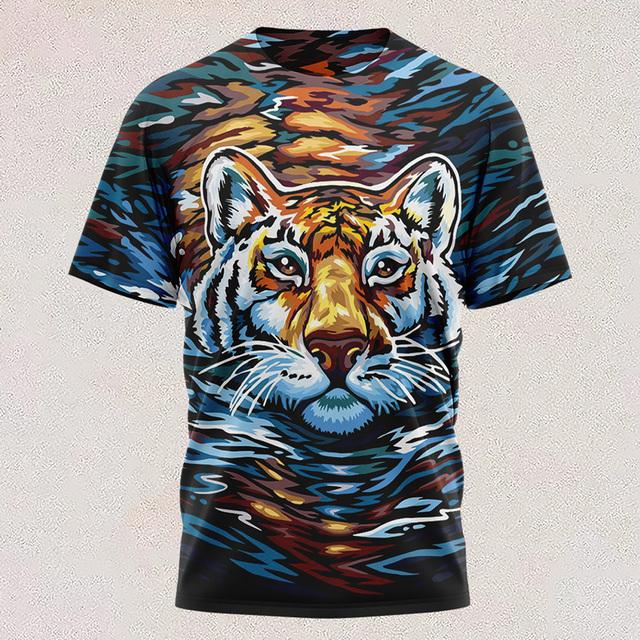 New T Shirt Full-color Tiger Head Short-sleeved Cool T-shirt Round Neck 3d Printed Casual Short-sleeved Shirt Oversized Clothing