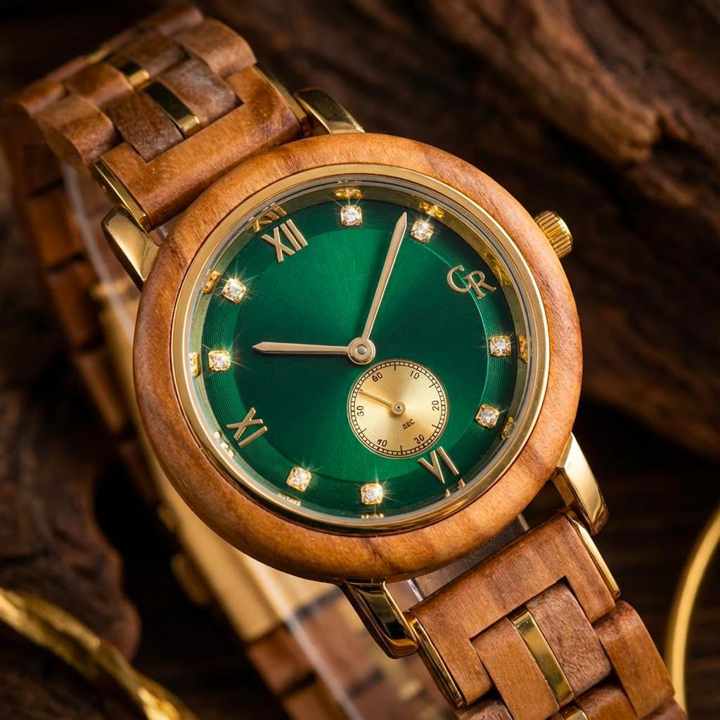 GRISON Quartz Olive Stainless Steel Hybrid 3 ATM Water Natural Business Women's Watch, Wood, Analog, Resistant, 34mm, Wood, Gift, GRL-002