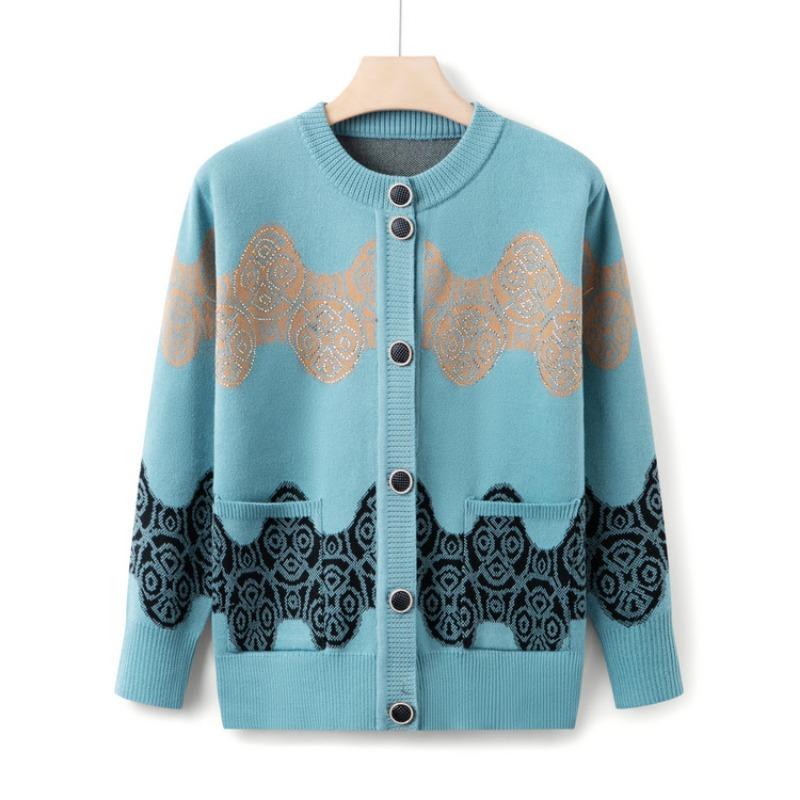 Oma Herbstpulloverjacke Mittleres Alter Rundhals Strickjacke Oberteil Weiblich Alter 0 Mama Strickpullover