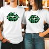 Buffalo Plaid Shamrock Lips St Patrick's Day T-Shirt Happy Saint Patricks T-185