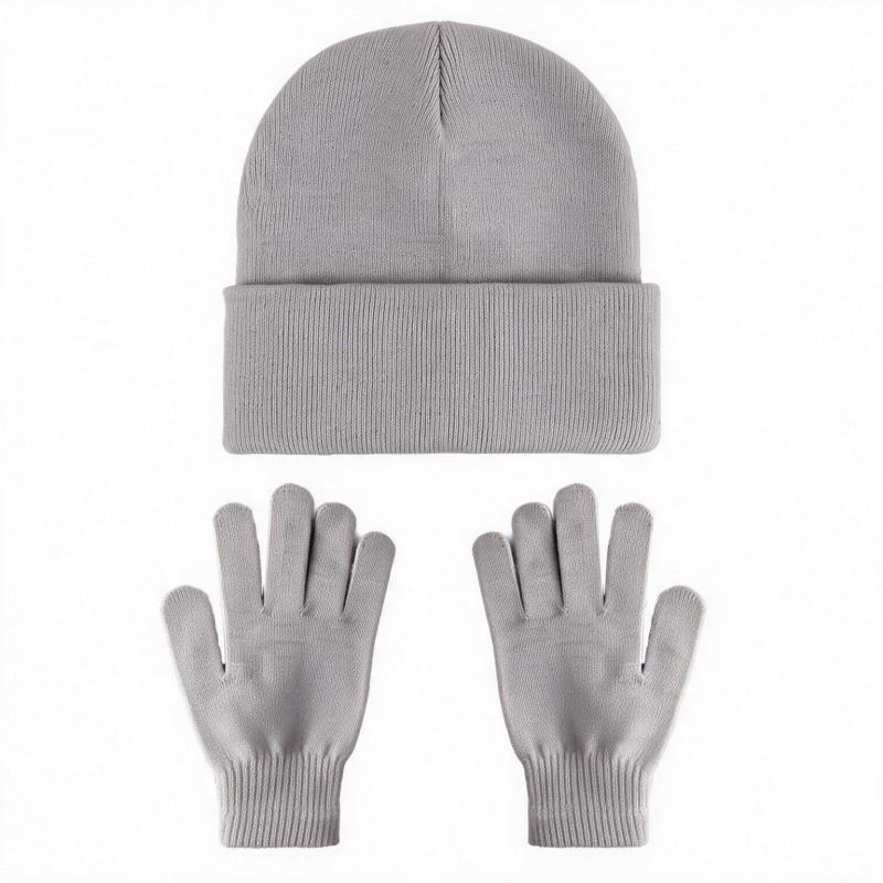 Unisex Winter Knit Beanie Hat Gloves Set Warm Acrylic Cap Outdoor Cold Weather Casual Wear