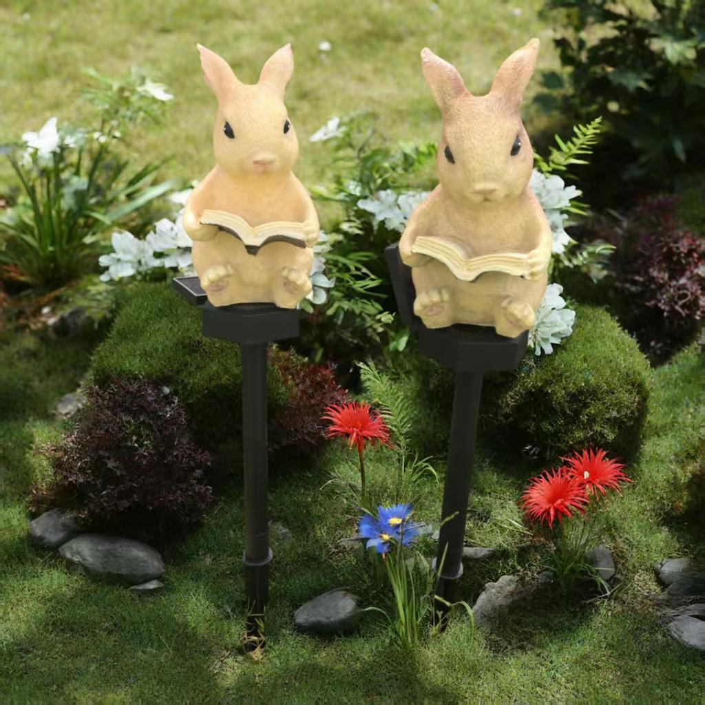 1Pc Solar Garden Light Resin Rabbit Atmosphere Yard Decoration, Luminous Led Rabbit Lawn Light Floor Plug Light