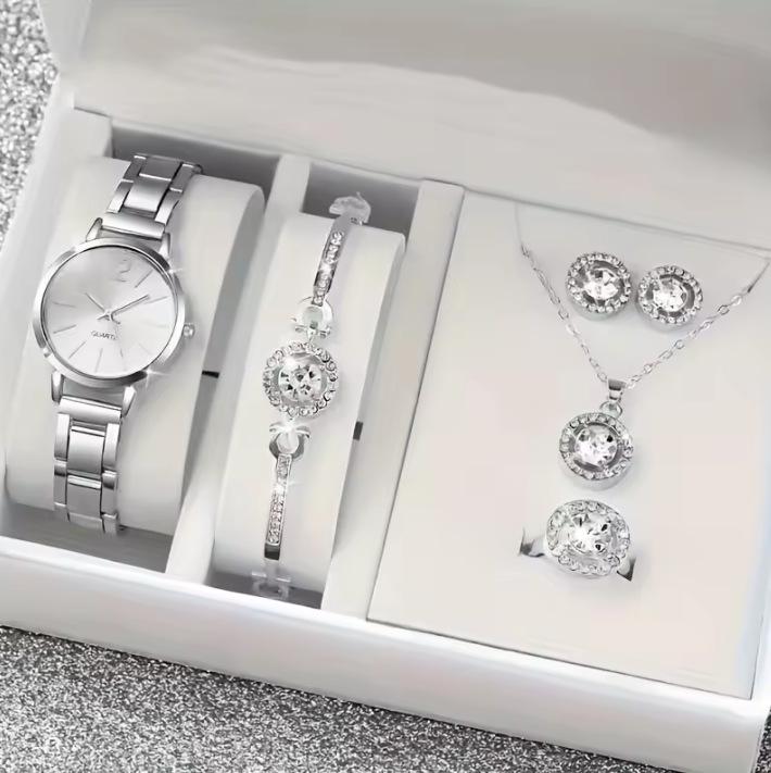 Fashion Roman Numeral Women's Watch & Bracelet Set with Diamond Inlay
