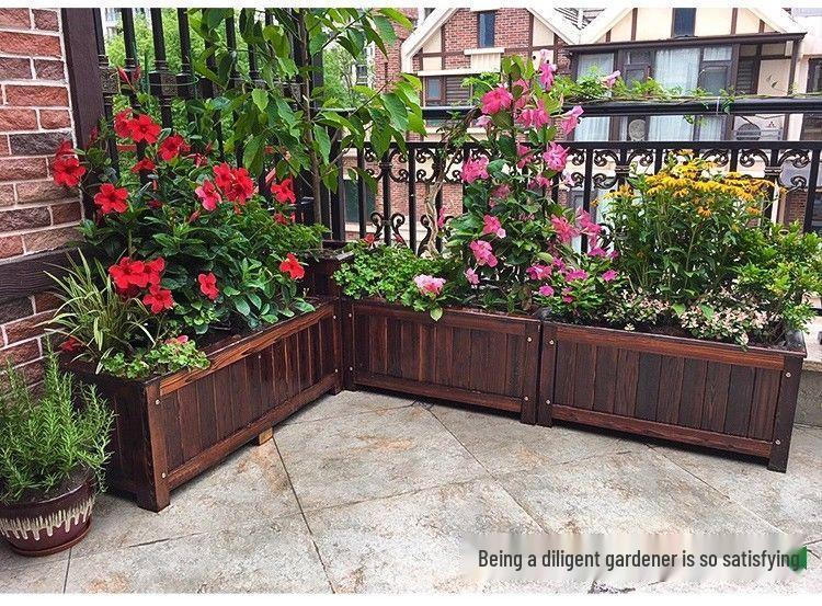 Carbonized Wood Flower Trough: Outdoor Anti-Corrosion Garden Planter Box for Balconies and Roads