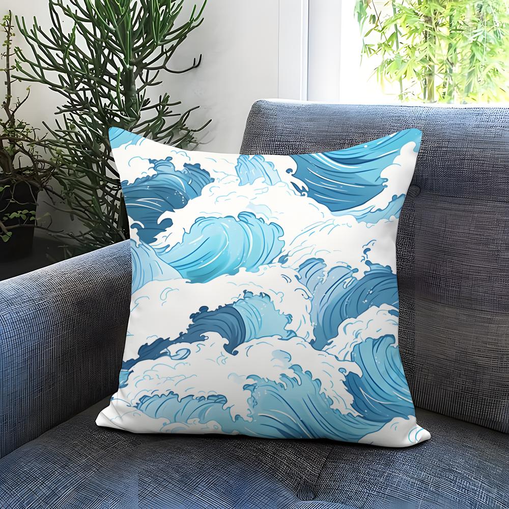 Light blue ocean ripple Cushion Cover Comfortable Reversible Pillow Cover Ideal for Car Sofa Bedroom  Beyond