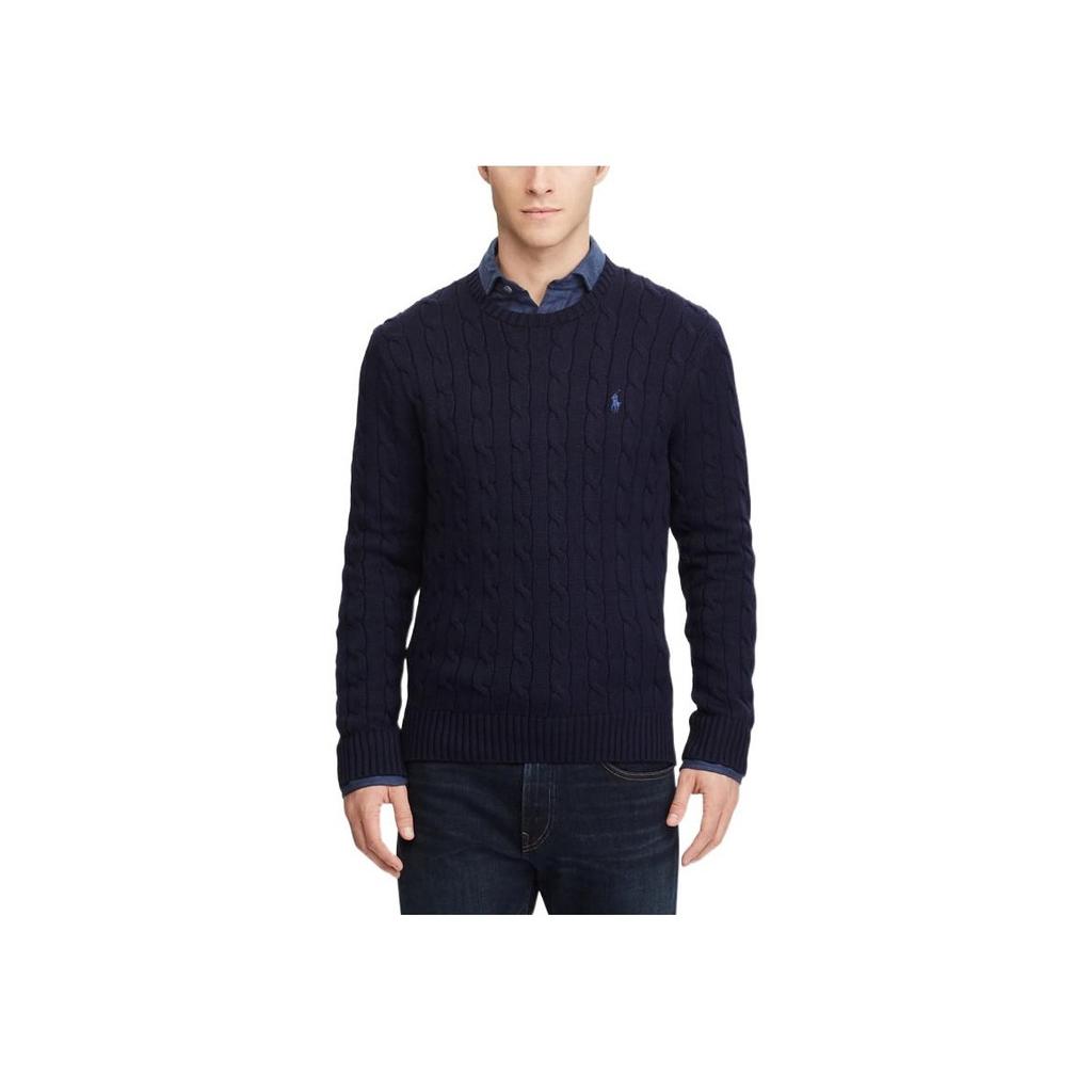 Polo Ralph Lauren SS22 Solid Color Cable Knit Crew Neck Sweater Men sweater Blue MNPOSWE16810058-B82