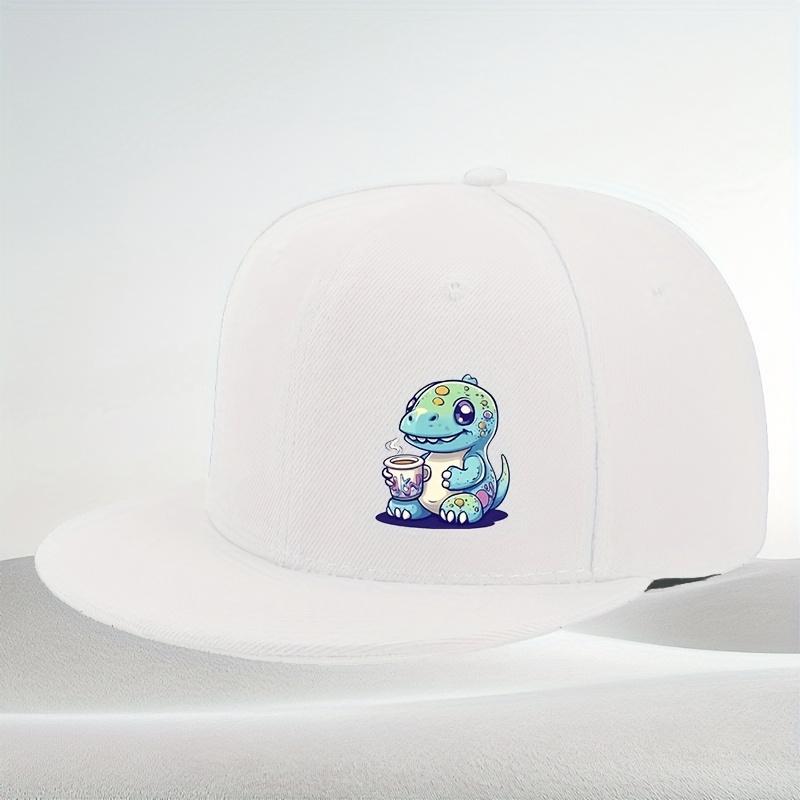

Милый Пьющий Кофе Динозавр Кепка с Прямым Козырьком Полиэстер Snapback Хип-Хоп Бейсболка Повседневная Унисекс One Size