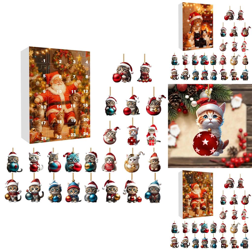 Christmas Countdown Calendar Featuring Adorable Cat Acrylic Decorations For Holiday Gift Giving