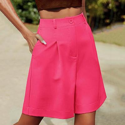 Pantaloncini da donna Elastico a vita alta Tasche laterali larghe Dritto sopra la lunghezza del ginocchio Morbido tinta unita traspirante
