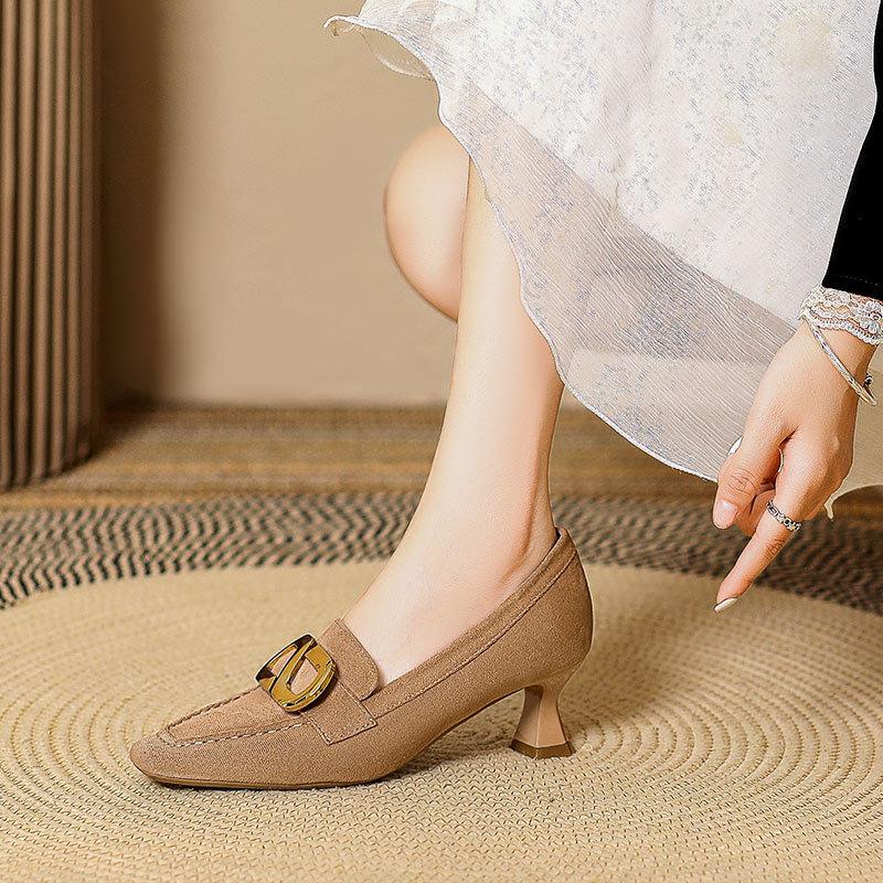 Square head high heels stiletto 2025 new college style deep mouth single shoes women's professional work shoes women's black winter shoes