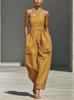 Leinenmischung Kreuzrücken Neckholder Jumpsuit für Damen, Lockere Passform, 2026 Edition.