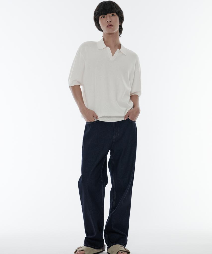 Musinsa Standard Cool Touch Slit Neck Knitted Polo Shirt [Ivory]