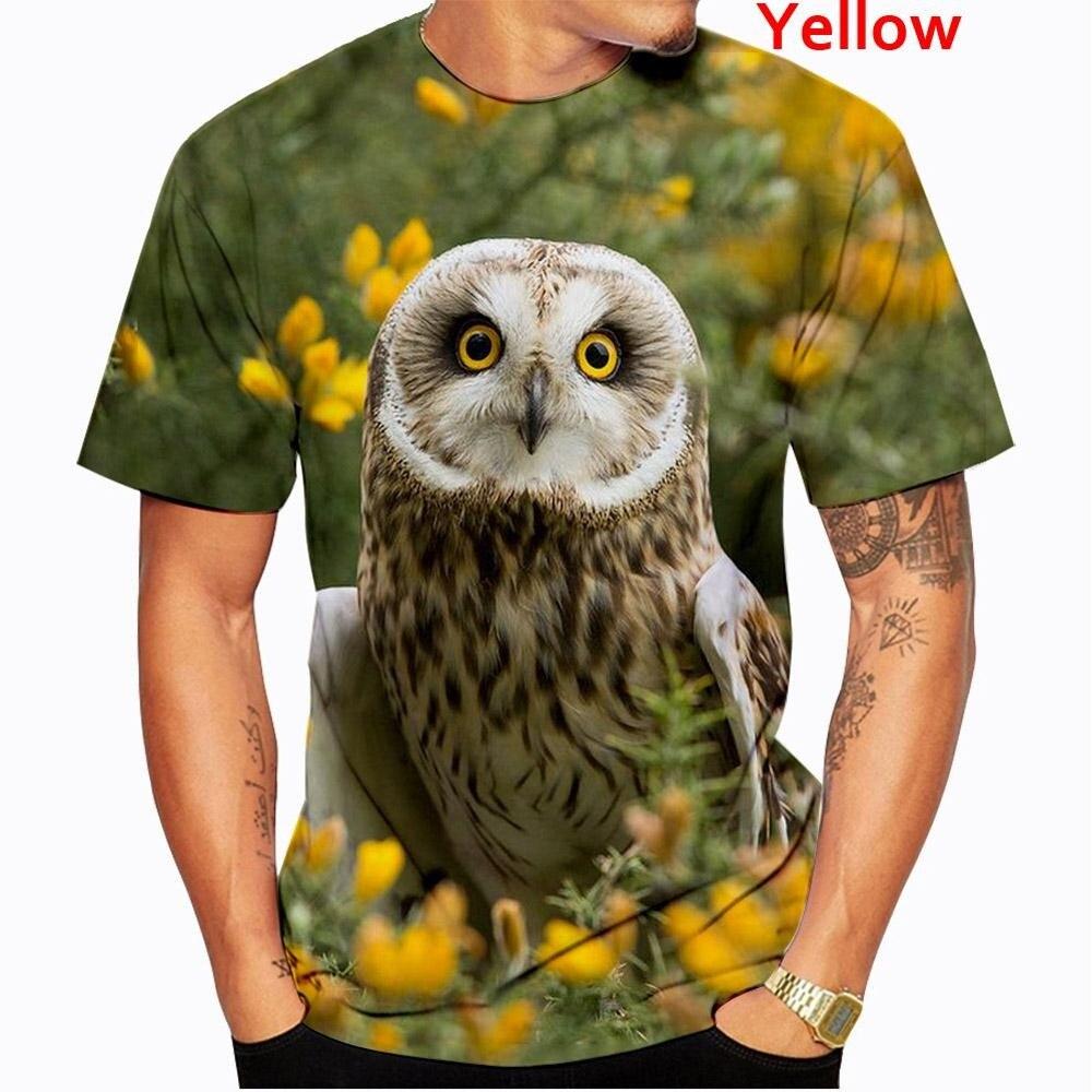 Fashion Printing Funny Owl 3D Men Casual Hip Hop T-Shirt Summer Cute Bird Pattern Short Sleeves Animal Tee