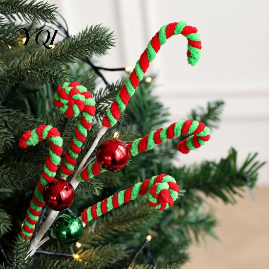 Xmas Vase Filler Christmas Candy Cane Pick, Red White Green Plush Stem, Decor Branch for Filler, Wreath, Tree Decoration Seasonal Decorations