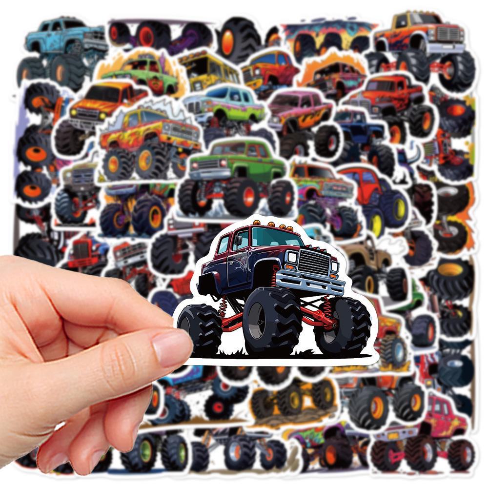 50pcs Creative Monster Truck Waterproof Stickers for Laptops and Suitcases