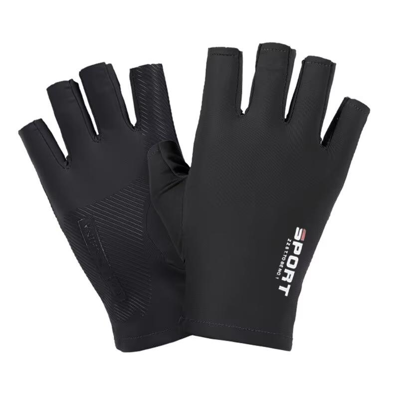 Ledově hedvábné cyklistické rukavice s polovičními prsty pro muže a ženy, pro outdoorové sporty, fitness, řízení, rybaření, vysoce elastické, pohodlné