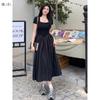 Hepburn Style Square Neck Black Slimming Spliced Dress