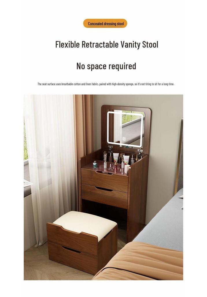 Bedside Makeup Table with Flip-Top and Storage Cabinet