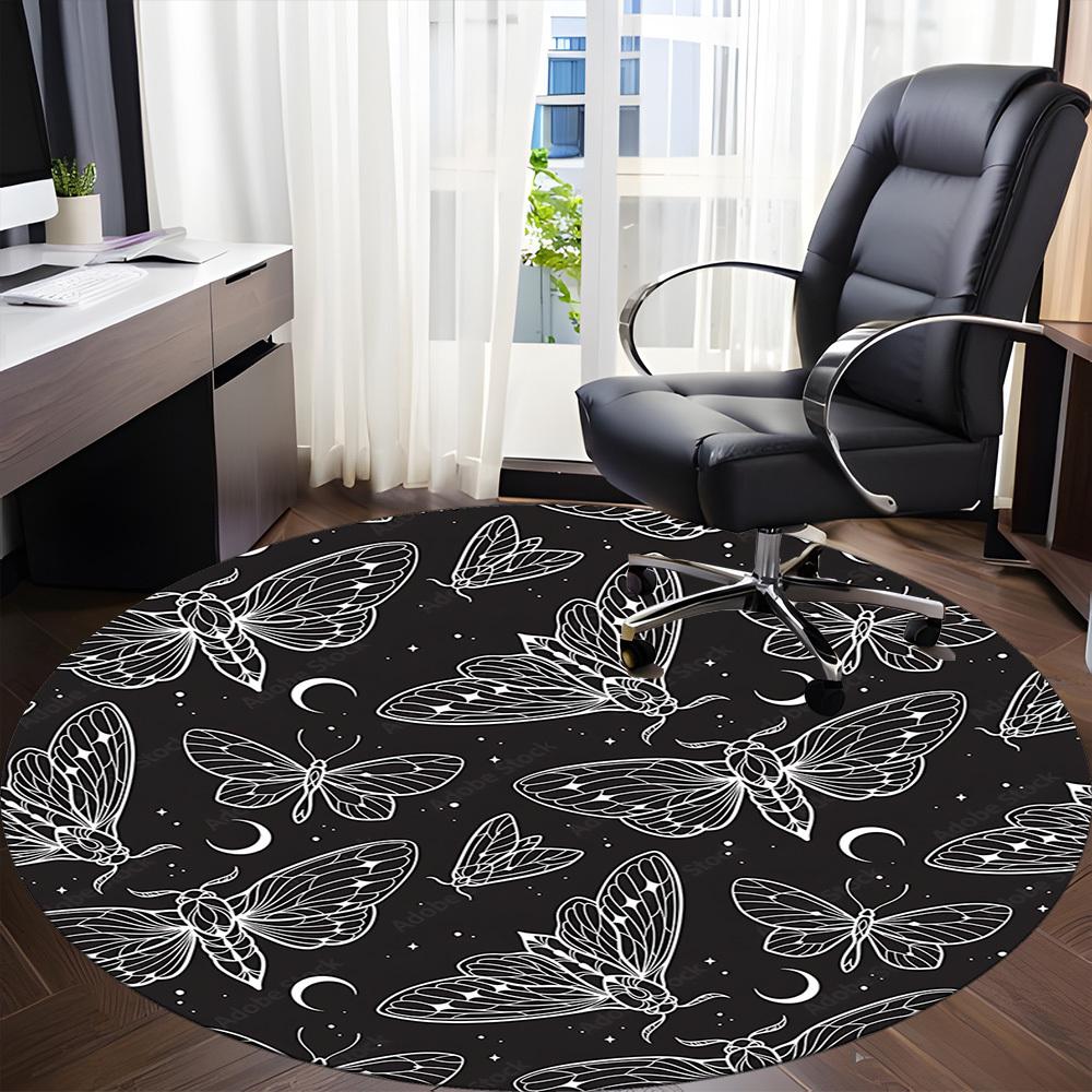 1pc Butterfly Night Office Round Area Rug, Under Office Chairs Bedroom Living Room Home Decor, Room Deco