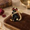 Jeweled Black Cats Brooch with Clear and Color-Shifting Stones, Gold-Tone Edging, and Pin-Back Closure for Sweaters, Scarves, Jackets, and Coats
