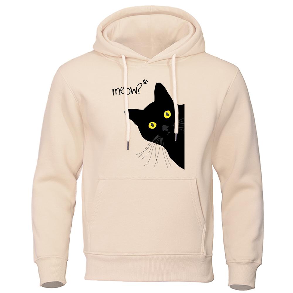 Miau Czarne Bluzy z Kapturem Męskie Klasyczne Oversize Bluza z Okrągłym Dekoltem Kreatywny Dres Jakość Ubrania Hip Hopowe Dla Mężczyzn