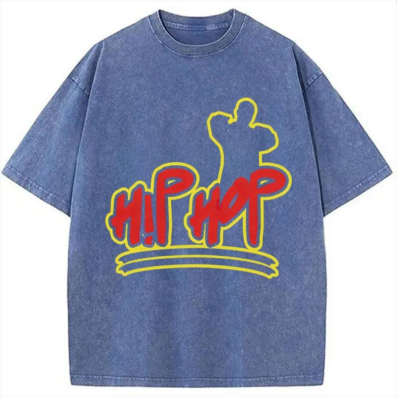 Hip Hop Dancer T-Shirt for Men Retro Washed Oversized Tee Male Short Sleeve O-neck Tunic Streetwear Casual
