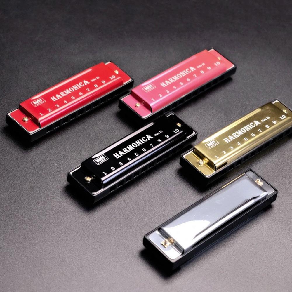 Portable Key of C 10 Hole Harmonica with Box Metal Diatonic Harmonica Beginner Teaching Rectangle Musical Instrument Students