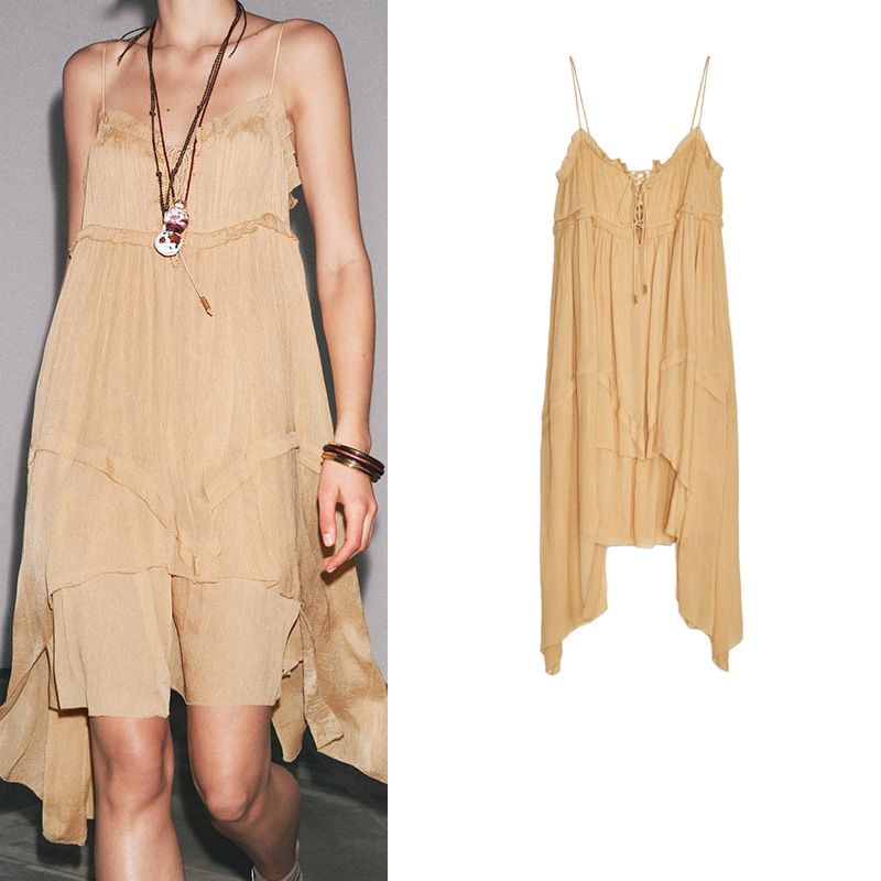 Summer New Product Women's Clothes French Style Casual round Neck Sleeveless Asymmetric Laminated Decoration Dress 5107068