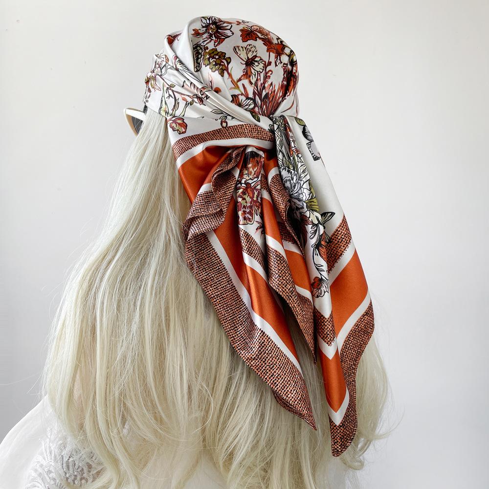 Silk Scarf 90cm Women's New Printed Wrap Scarf Satin Scarf Large Square Scarf Shawl Silk Scarf
