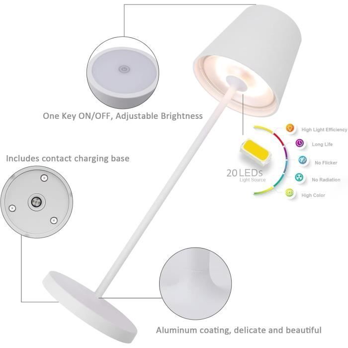 Lampe de table - k-bright - modèle rechargeable - aluminium laqué - led dimmable - ip54