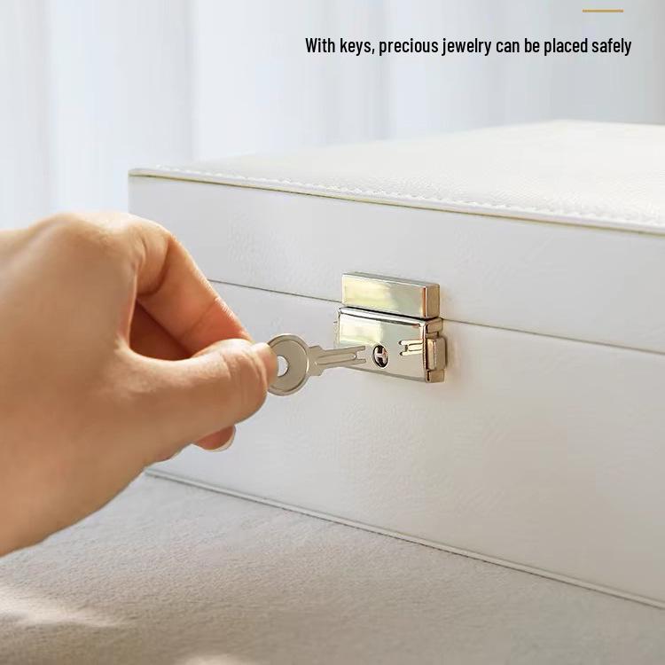 Double Layer Leather Jewelry Box with Lock - Large Capacity for Rings, Necklaces, Bracelets, and Earrings