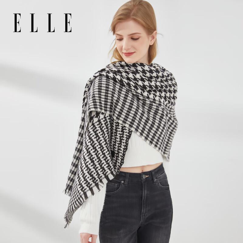 ELLE 100% Wool Houndstooth Scarf & Shawl Gift Set