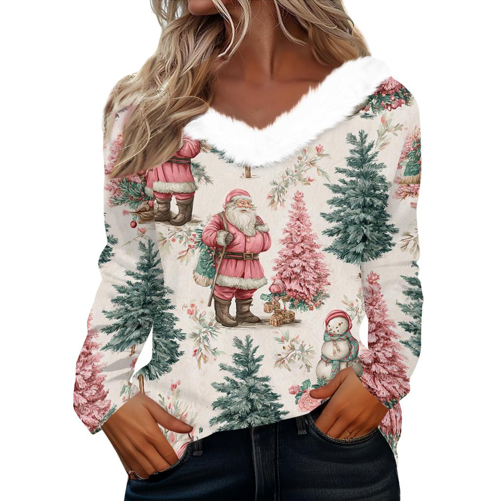 Long Sleeve Shirts For Women Cute Tops Christmas Prints Tees Blouses Casual Plus Size Basic Tops Pullover