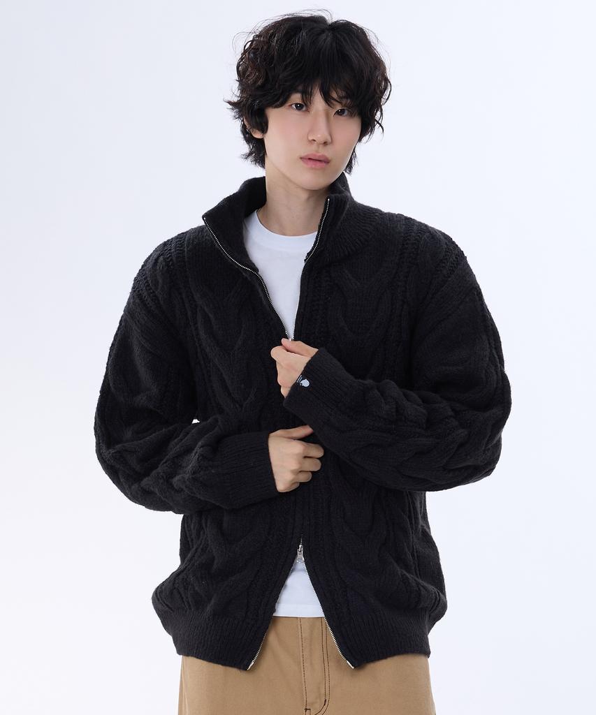 GHOST REPUBLIC Cable 2-Way High-Neck Knit Zip-Up 3 Colors Gkz-277